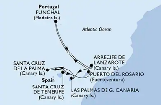 Kanarski otoki z MSC Fantasio 13.12.2026  – skupinski odhod z letalom iz Ljubljane – First minute