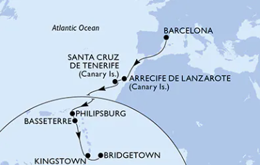 MSC World Europa 18.11.2026, Barcelona-Barbados 15 dni